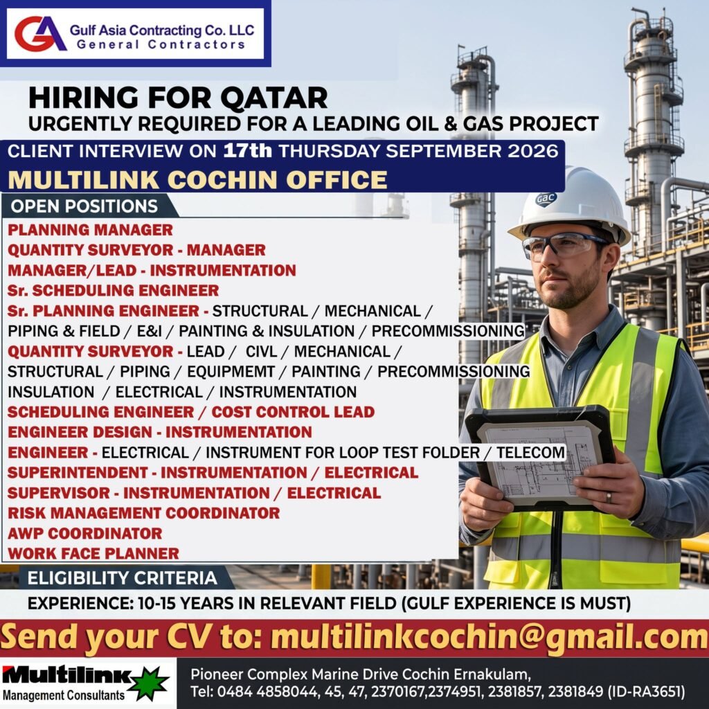 Urgent Recruitment for Gulf Asia Contracting - GAC Qatar