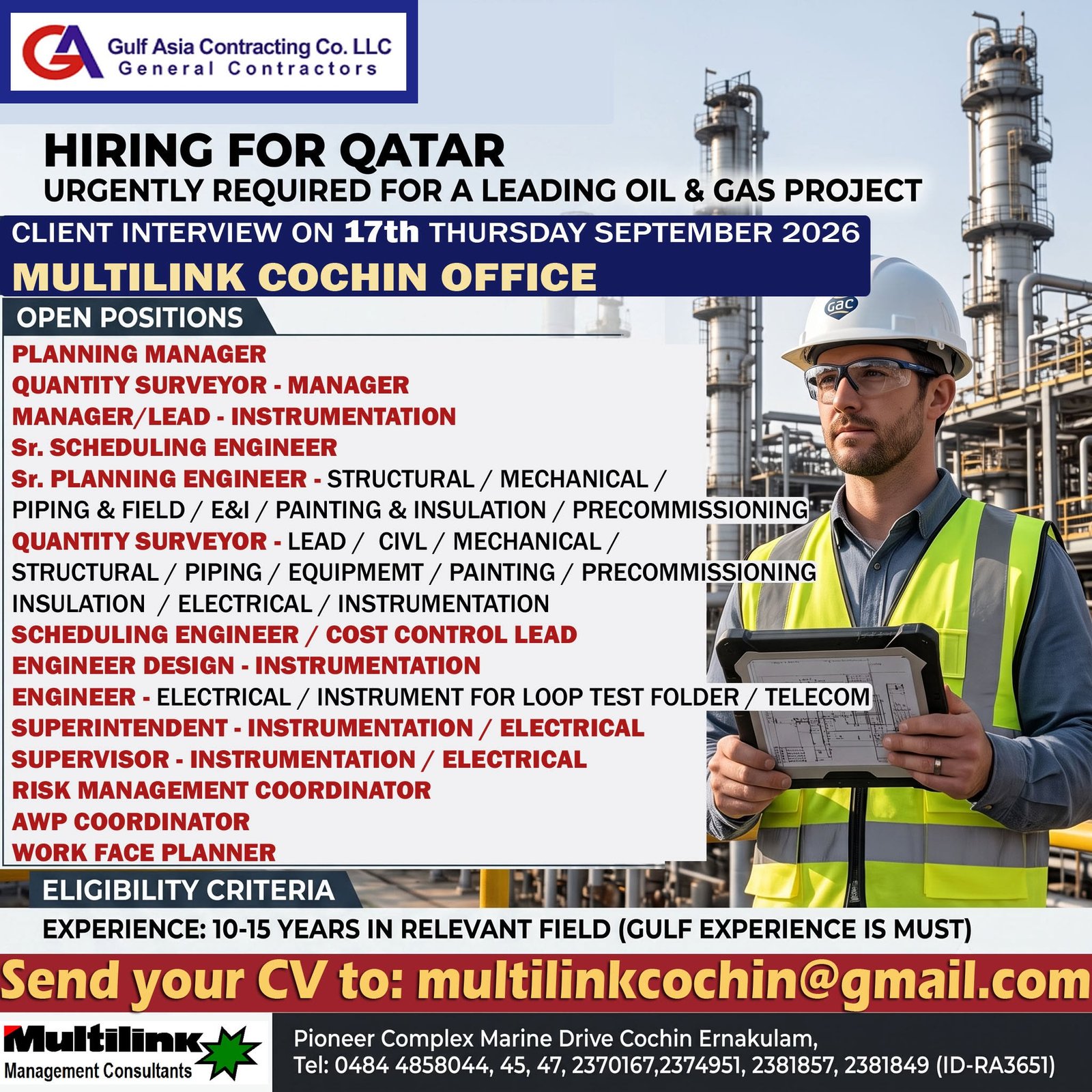 Urgent Recruitment for Gulf Asia Contracting - GAC Qatar