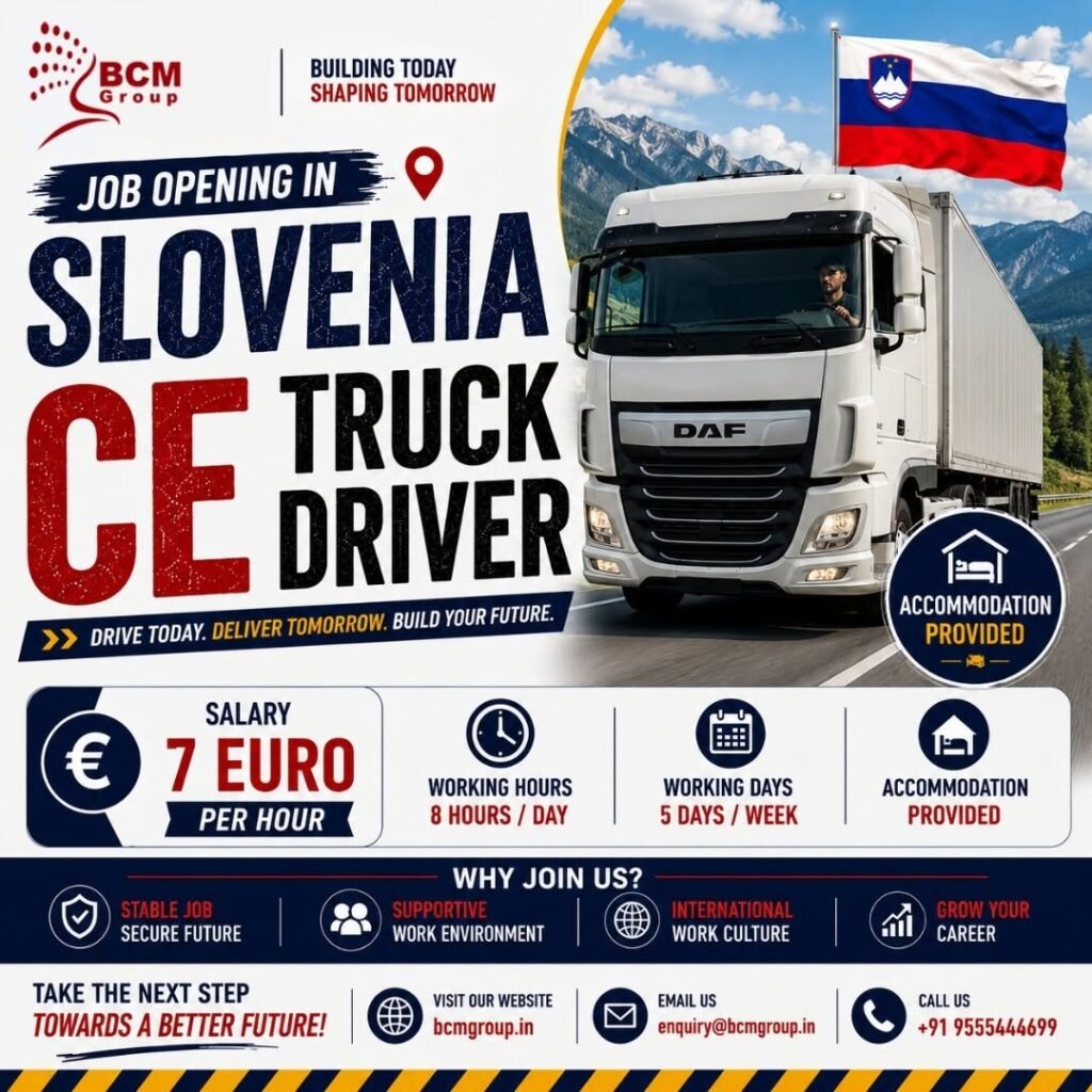 Slovenia Truck Driver Jobs 2026: CE Driver Vacancy with €7 Per Hour Salary