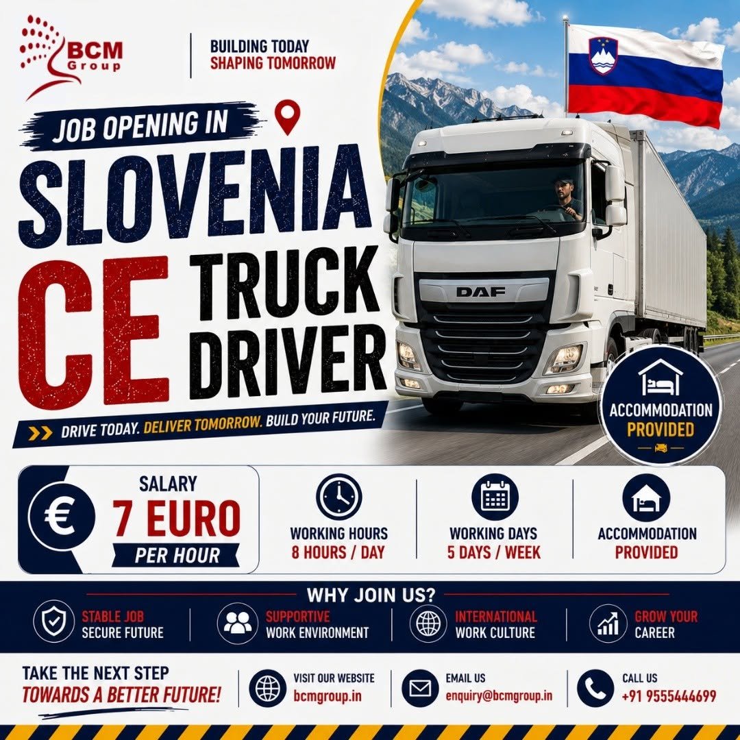 Slovenia Truck Driver Jobs 2026: CE Driver Vacancy with €7 Per Hour Salary