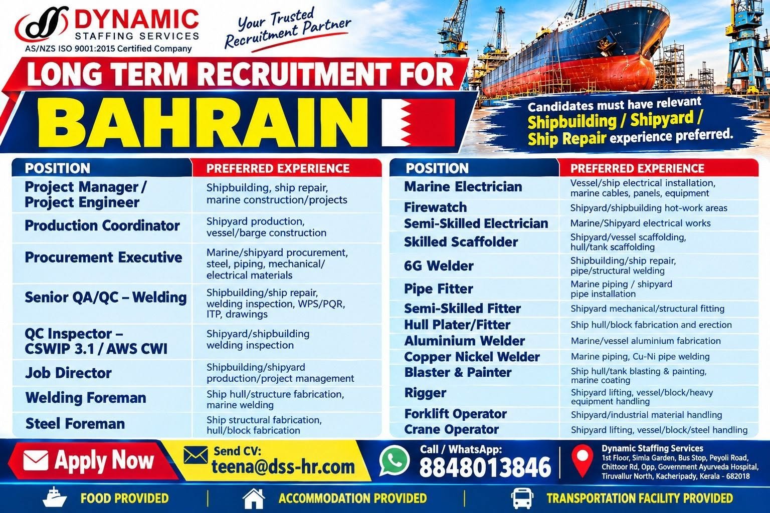 Bahrain Shipyard Jobs 2026 – Long Term Recruitment for Shipbuilding and Ship Repair