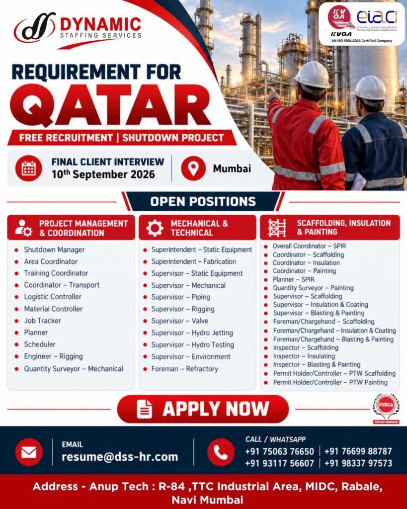 Qatar Jobs 2026: Free Recruitment for Shutdown Project With Multiple Vacancies