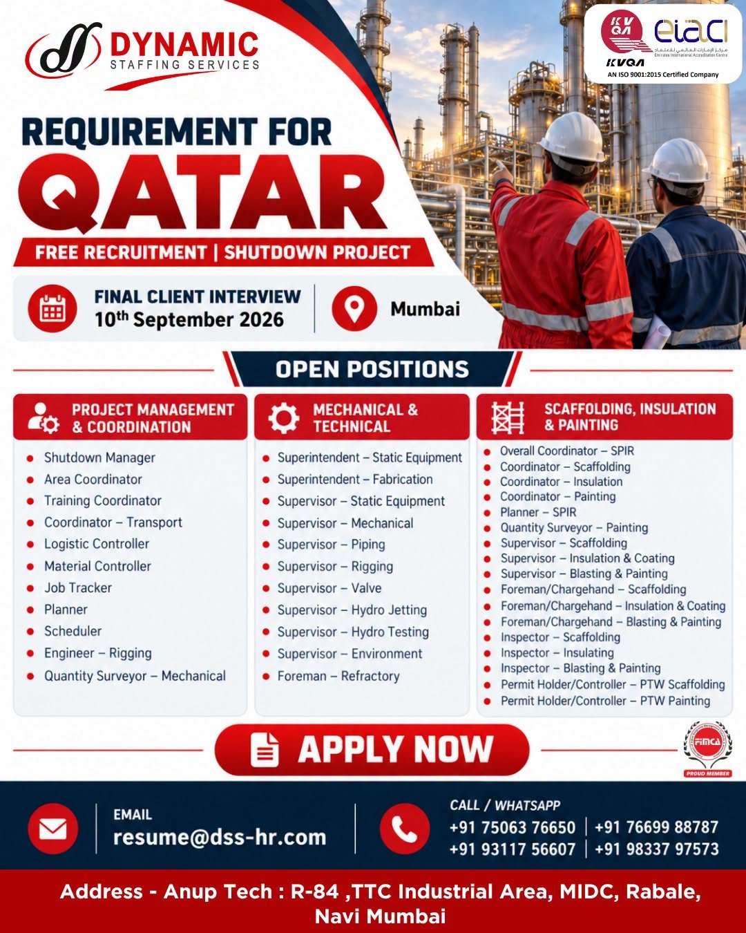 Qatar Jobs 2026: Free Recruitment for Shutdown Project With Multiple Vacancies