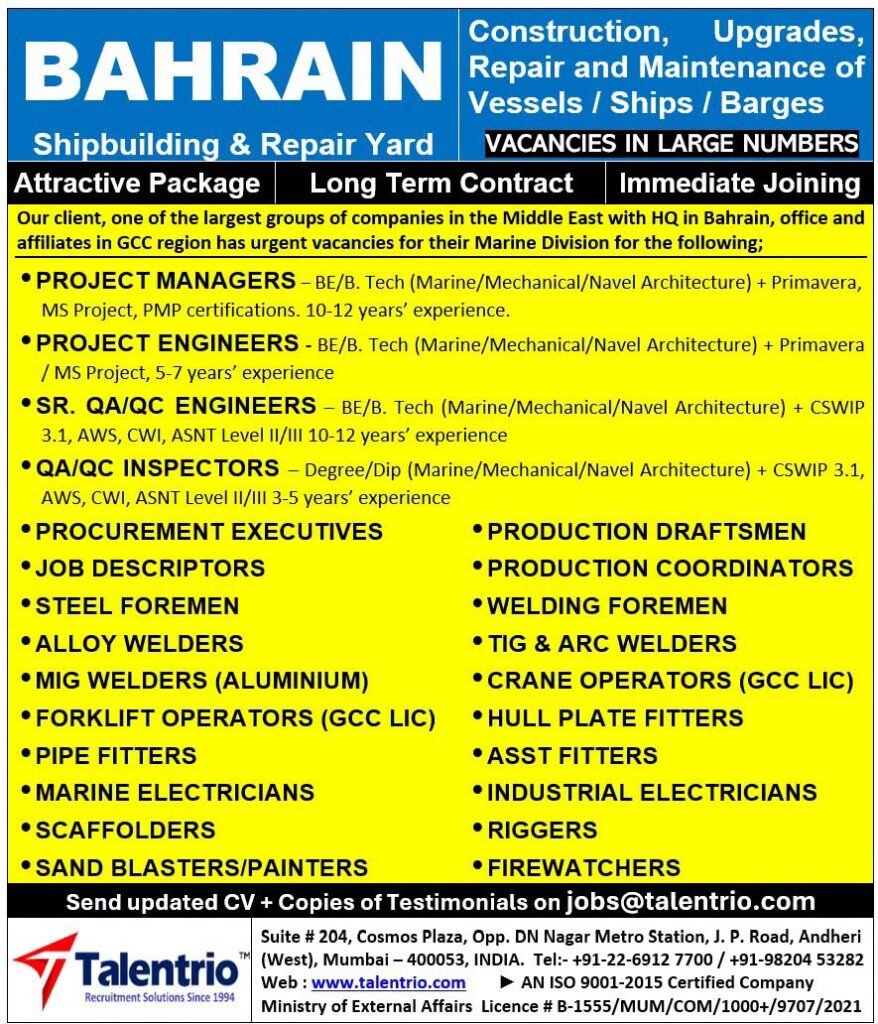 Bahrain Shipyard Jobs 2026: Urgent Hiring for Marine Construction and Ship Repair Projects