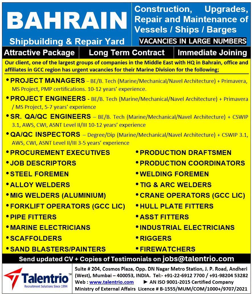 Bahrain Shipyard Jobs 2026: Urgent Hiring for Marine Construction and Ship Repair Projects
