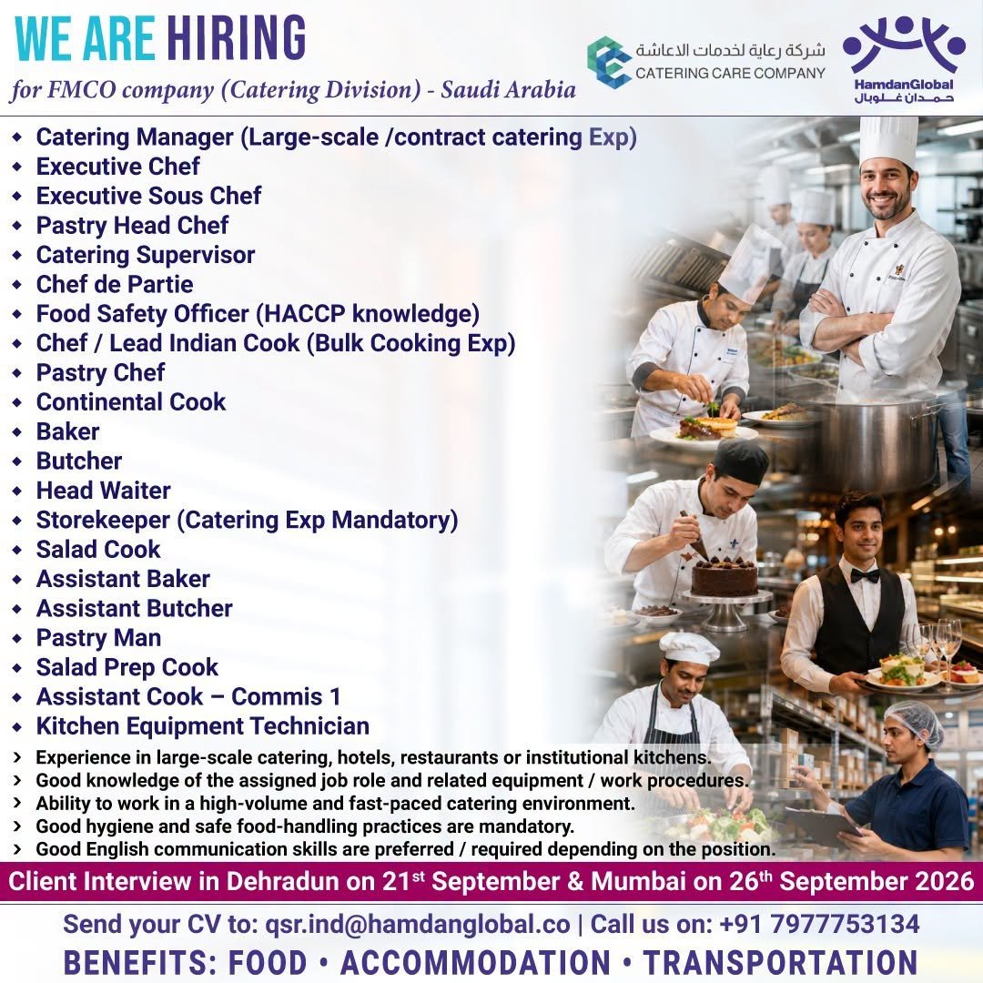hiring for FMCO Company (Catering Division) - Saudi Arabia