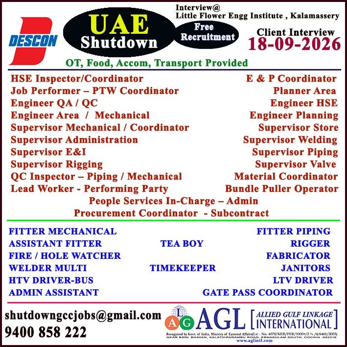 UAE DESCON Shutdown Jobs 2026 – Urgent Recruitment for Oil & Gas Project