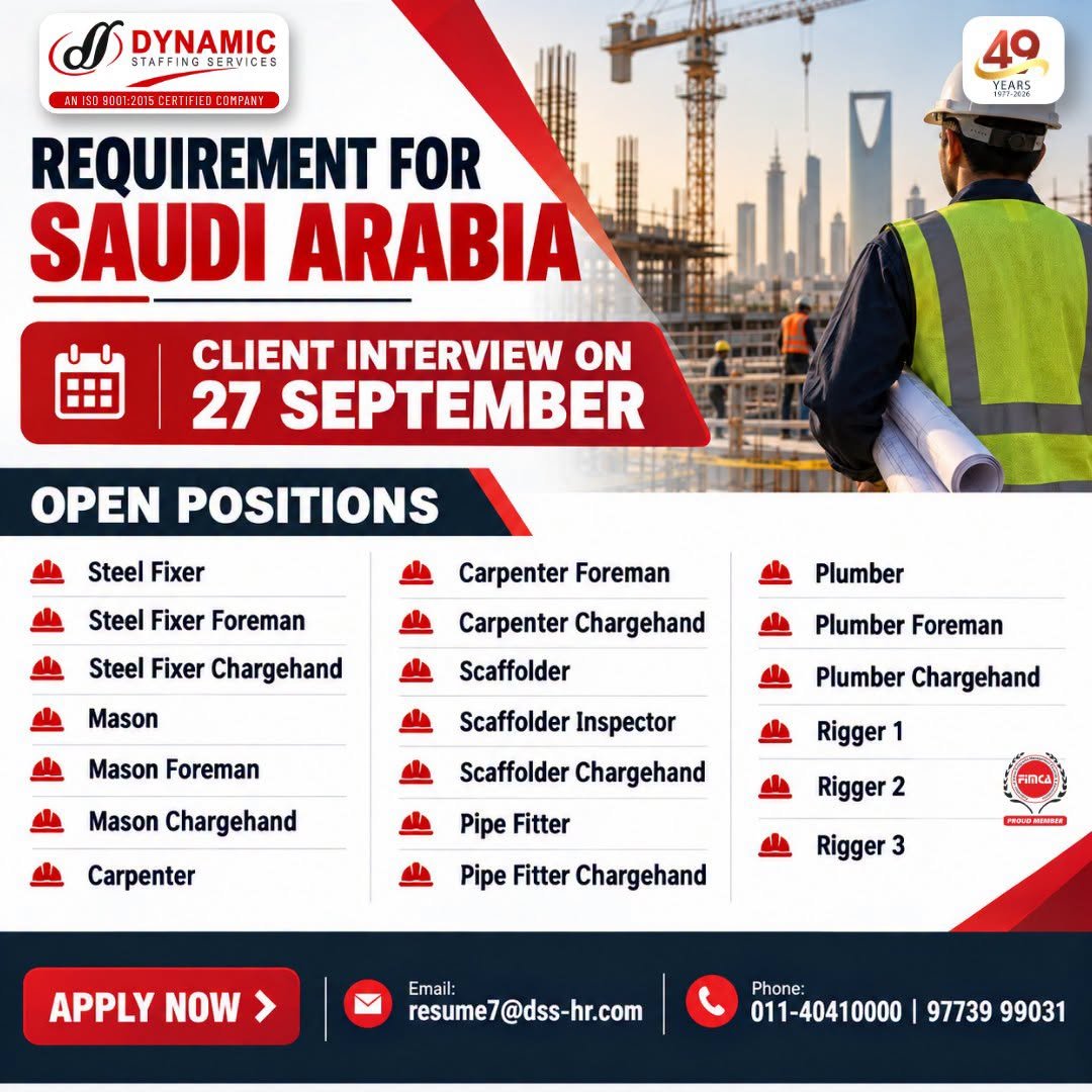 Saudi Arabia Jobs 2026 – Construction Vacancies | Apply Now