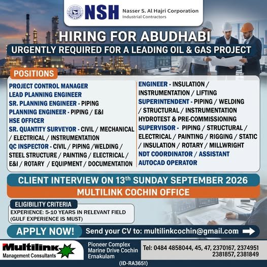 UAE Jobs : Urgent Requirement for Abudhabi NSH Company