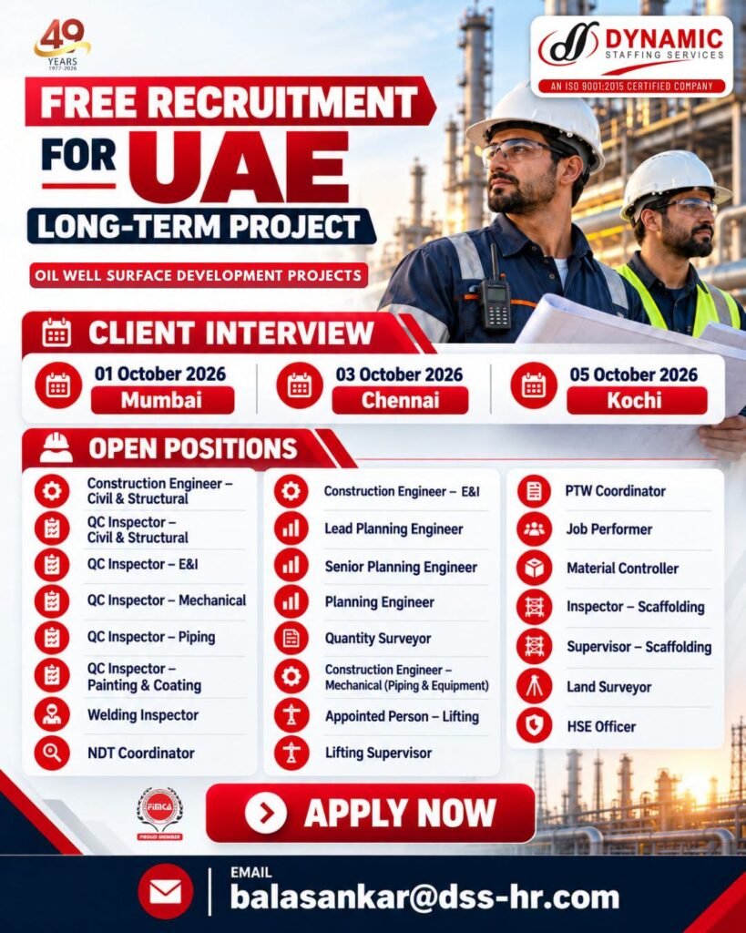 UAE Jobs 2026 – Long-Term Oil Well Surface Development Project Hiring