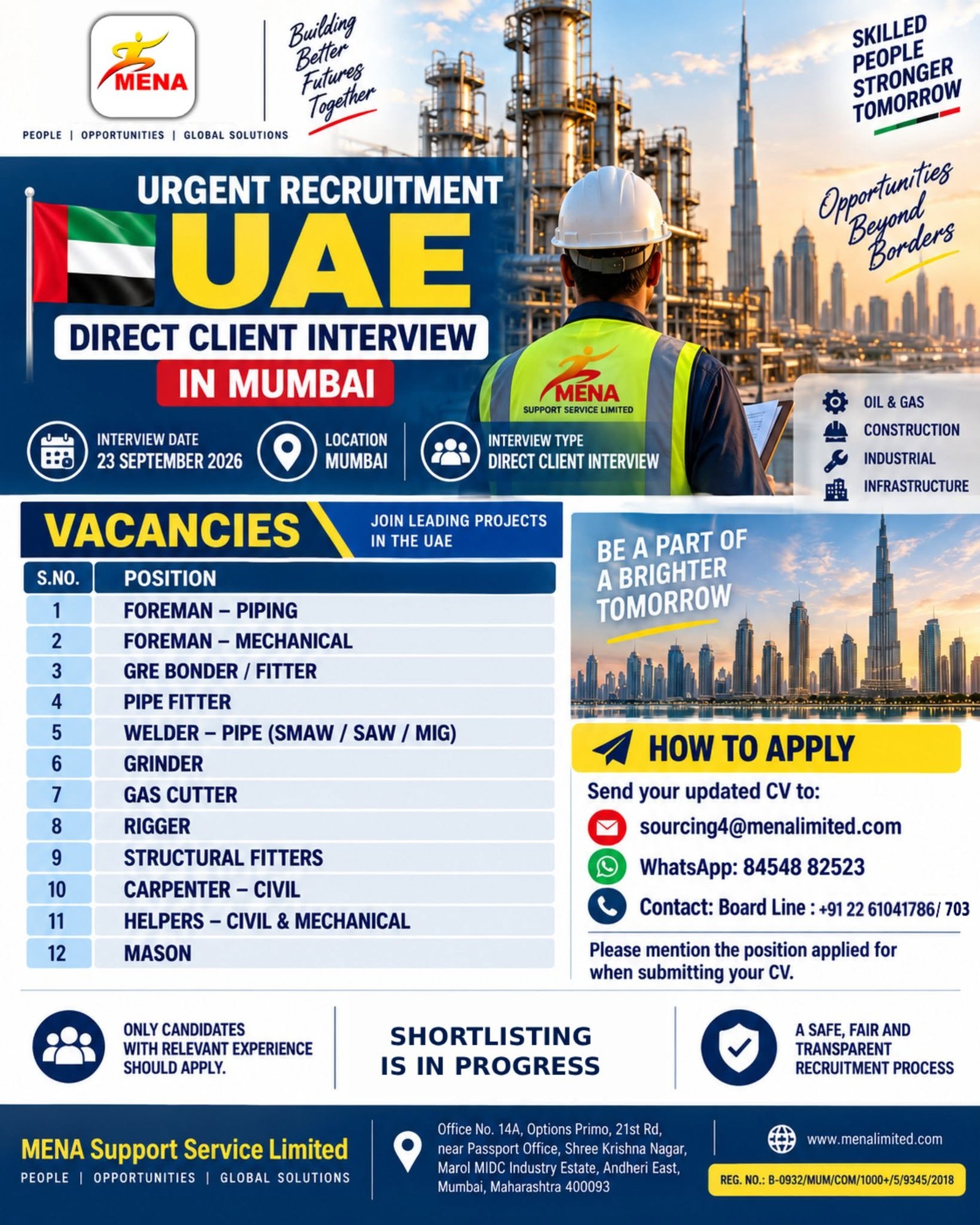 UAE Jobs 2026 – Urgent Recruitment for Oil & Gas, Construction & Industrial Projects