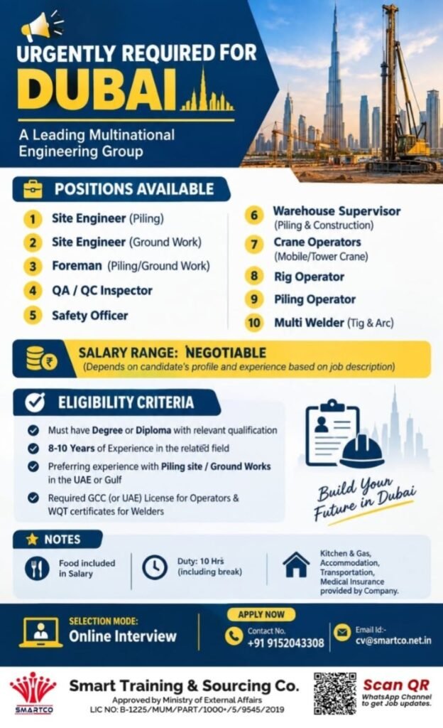 Dubai Jobs 2026 – Urgent Recruitment for Piling & Construction Projects Dubai Jobs 2026 – Urgent Recruitment for Piling & Construction Projects