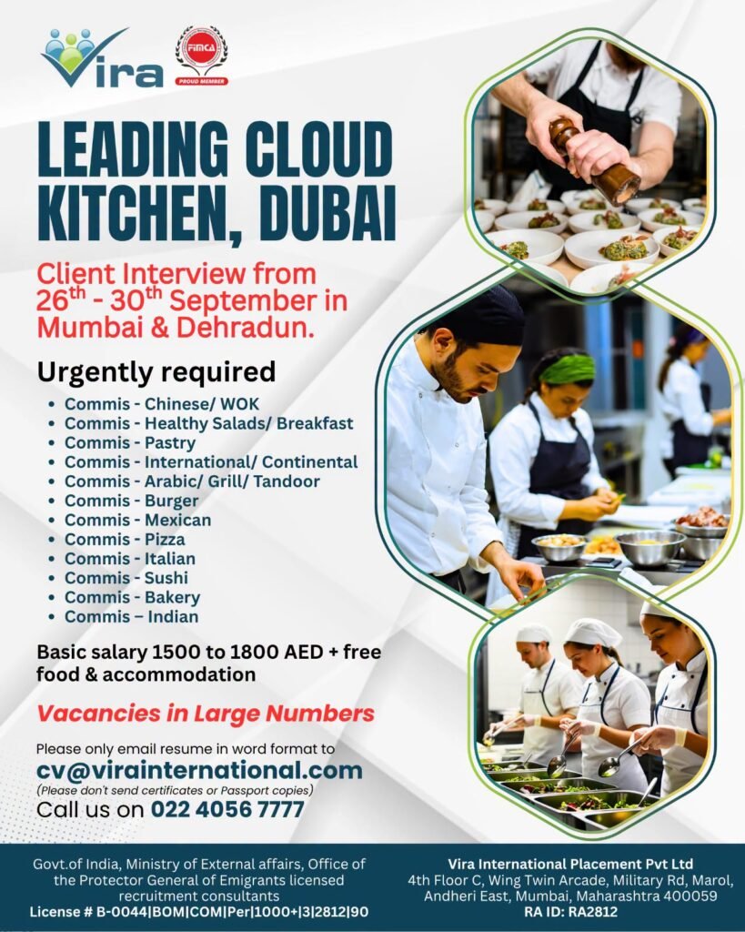 Hiring For A leading Cloud Kitchen in Dubai 