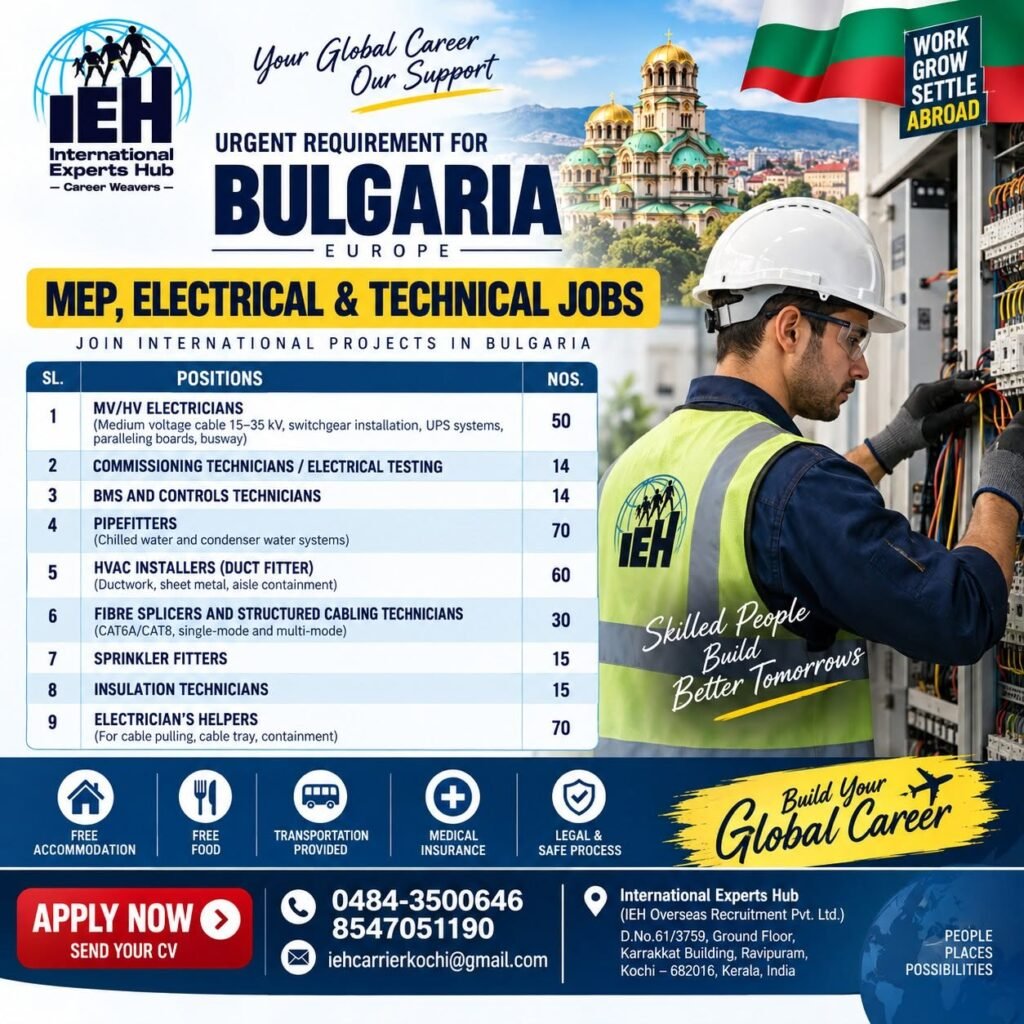 Urgent Recruitment for Bulgaria – Europe