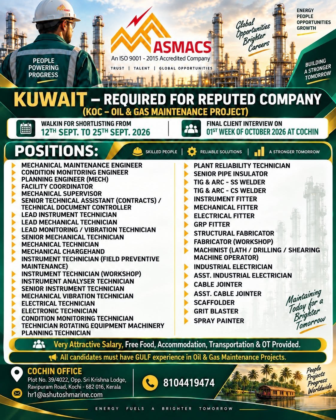Urgent Hiring for Kuwait – Oil & Gas Maintenance Project