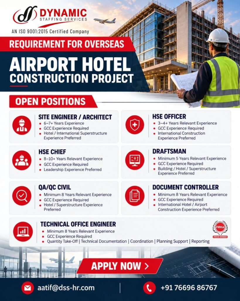 Jobs in Overseas : Hiring For Airport Hotel Construction Project