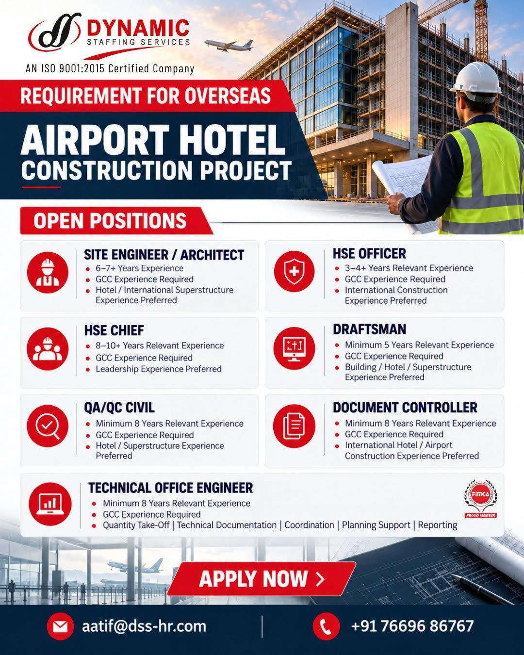 Jobs in Overseas : Hiring For Airport Hotel Construction Project