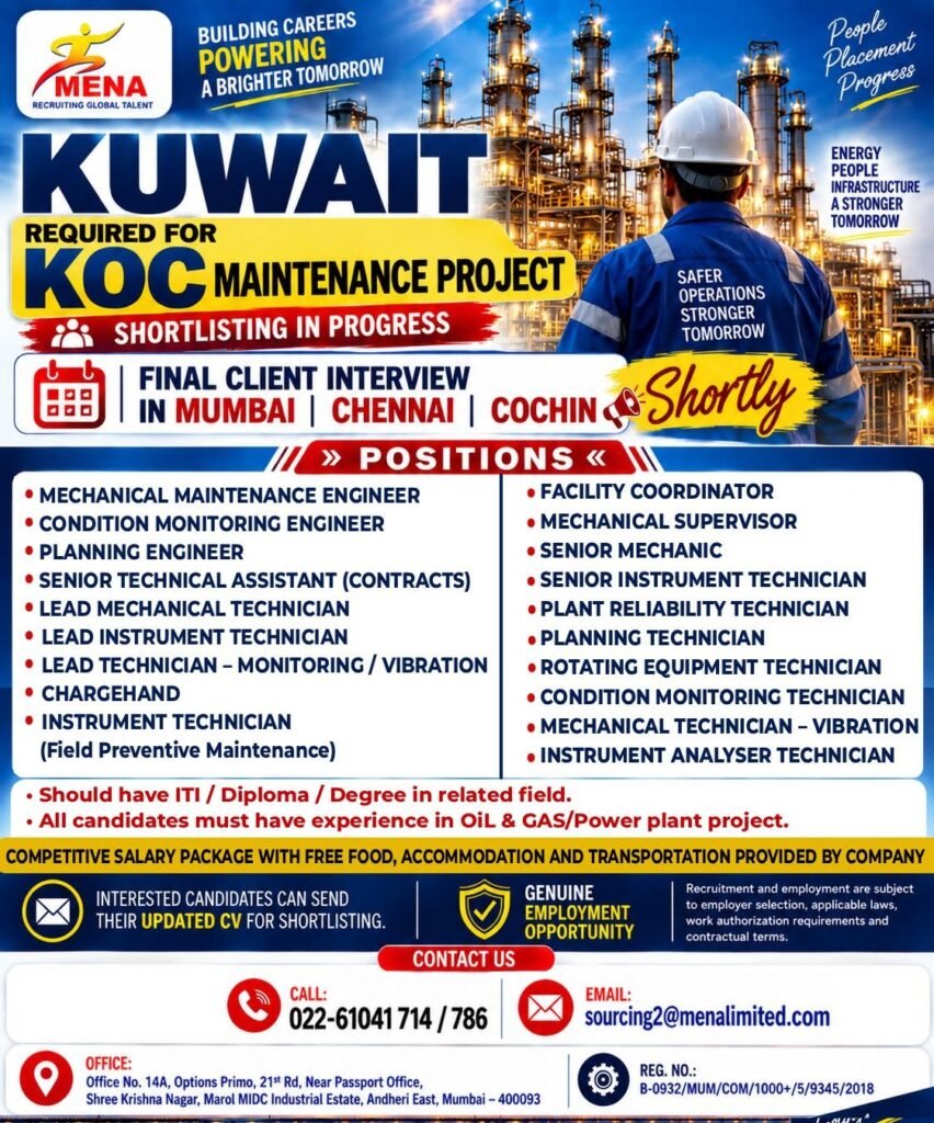 Urgent Hiring for a Maintenance Project in Kuwait.