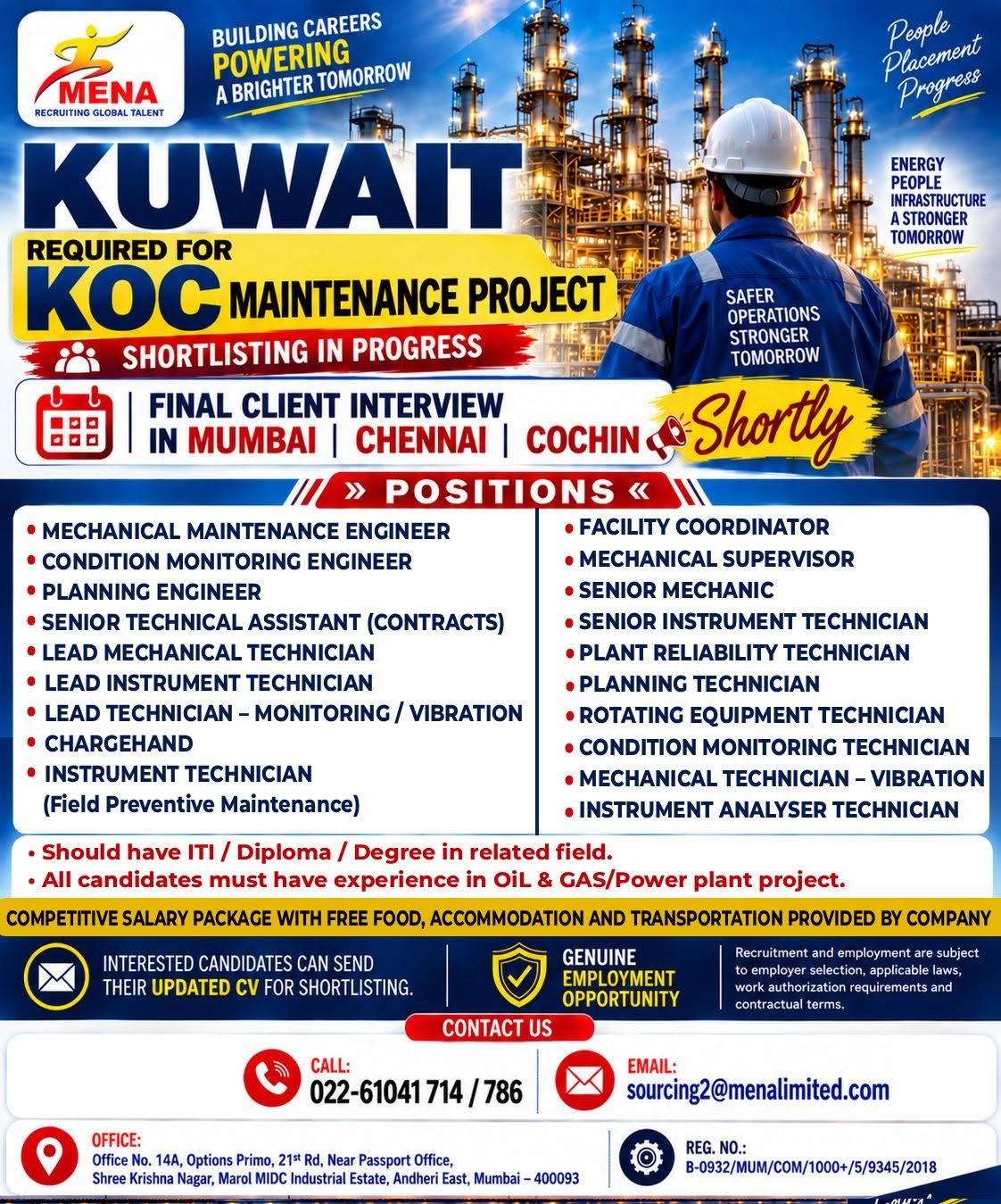 Urgent Hiring for a Maintenance Project in Kuwait.