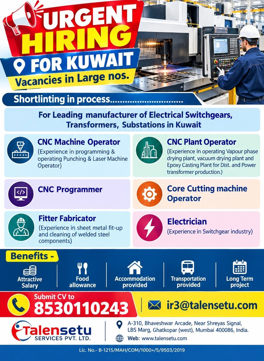 Kuwait Jobs 2026: Hiring For leading manufacturer of electrical switchgears, transformers and substations
