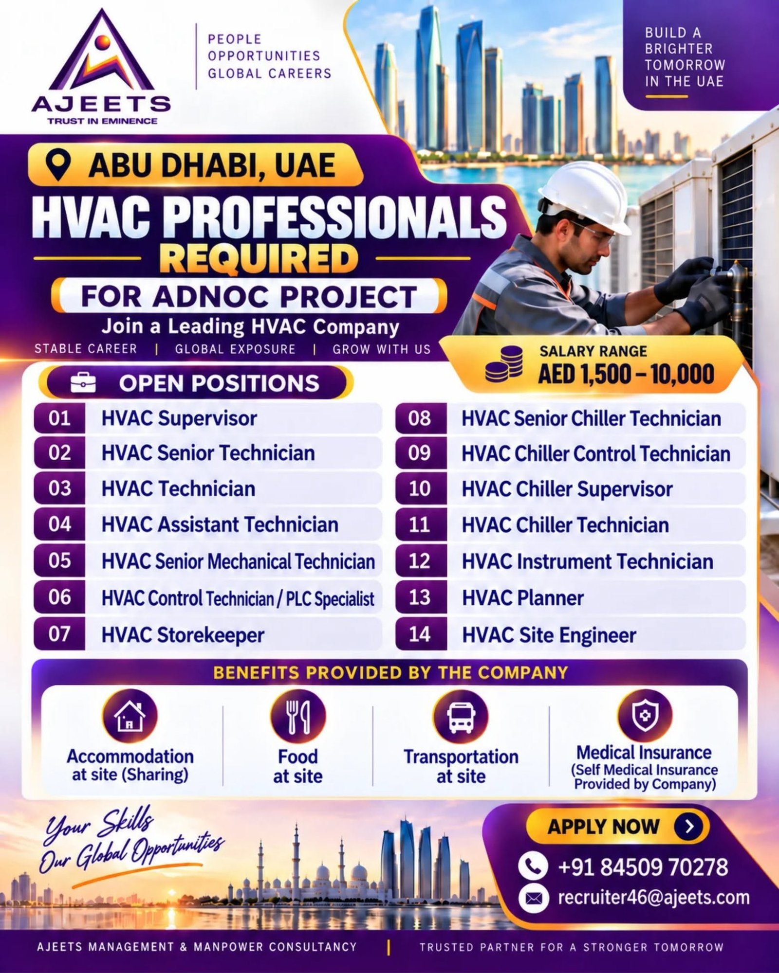 UAE : Hiring HVAC professionals for Abu Dhabi