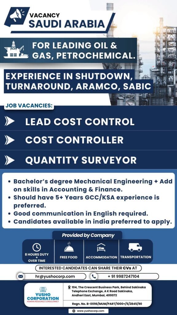 Saudi Arabia : Hiring professionals for Oil & Gas & Petrochemical industry Saudi Arabia : Hiring professionals for Oil & Gas & Petrochemical industry