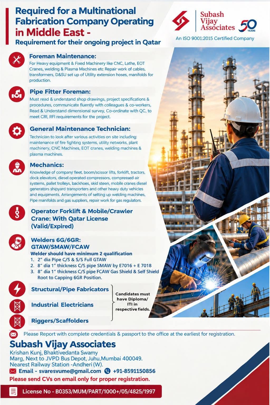 Qatar Jobs 2026: Urgent Recruitment for Fabrication and Maintenance Company