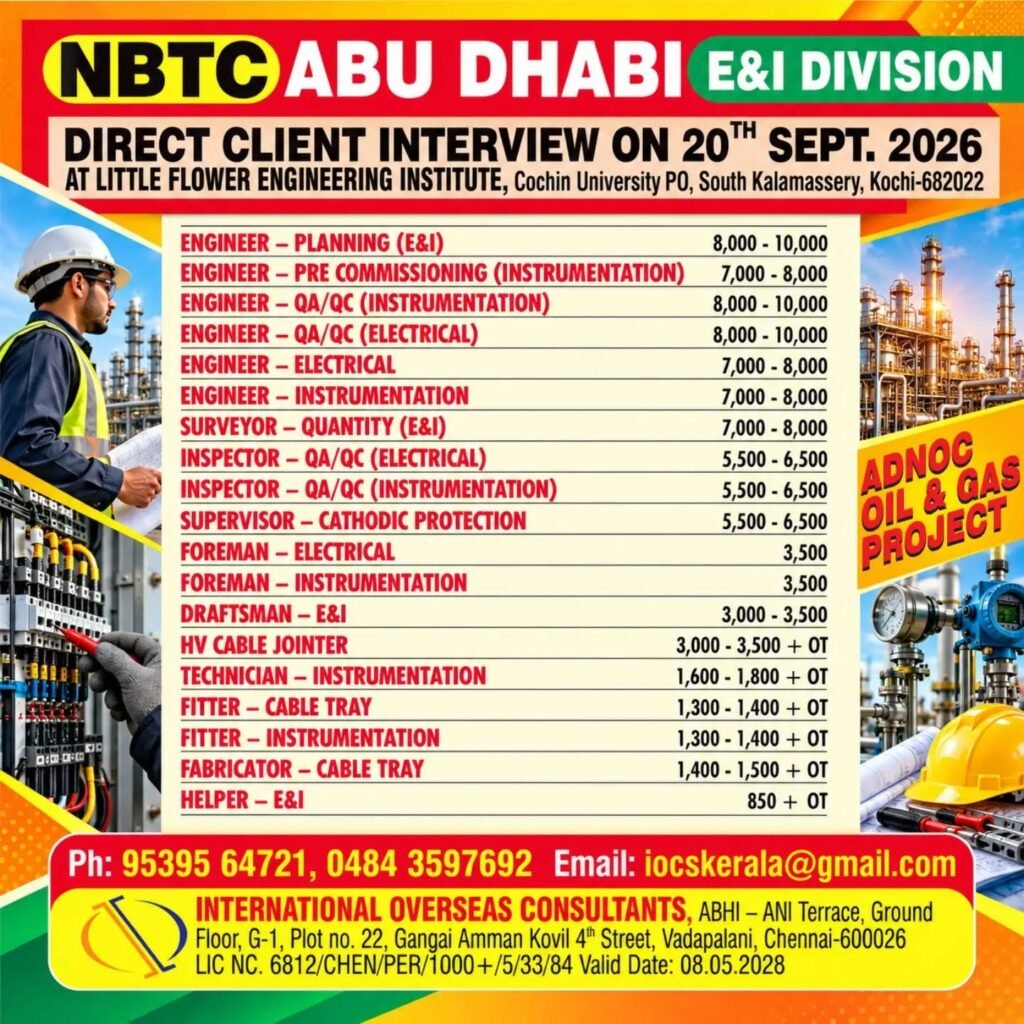 UAE Abu Dhabi Jobs 2026: Interview for E&I Division