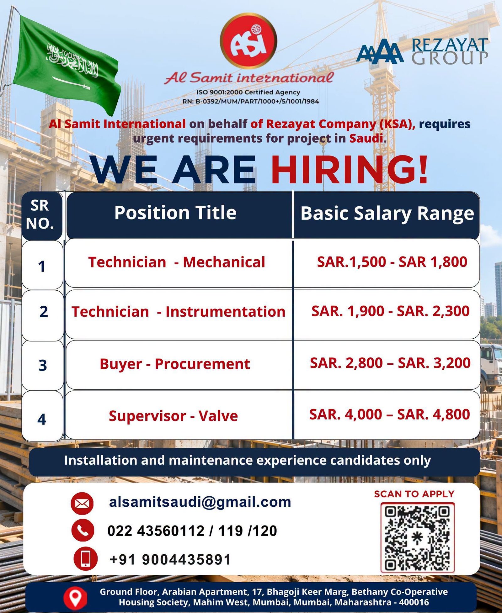 Hiring For Rezayat Company in Saudi Arabia