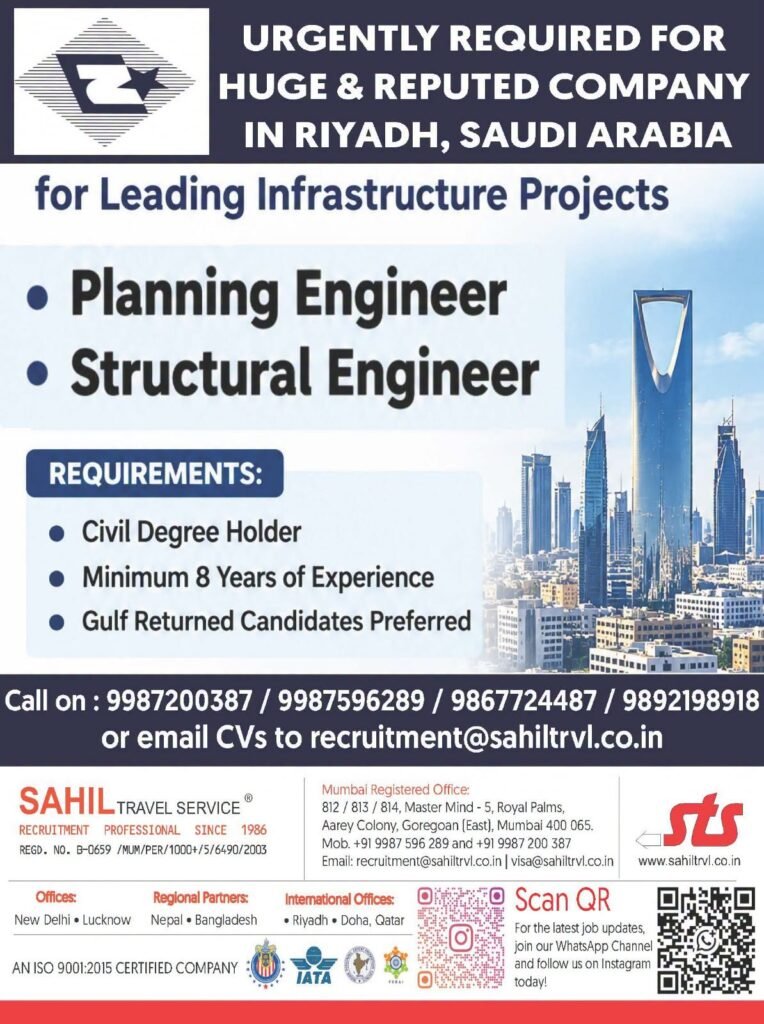 hiring for a Reputed Construction Company in Riyadh, Saudi Arabia