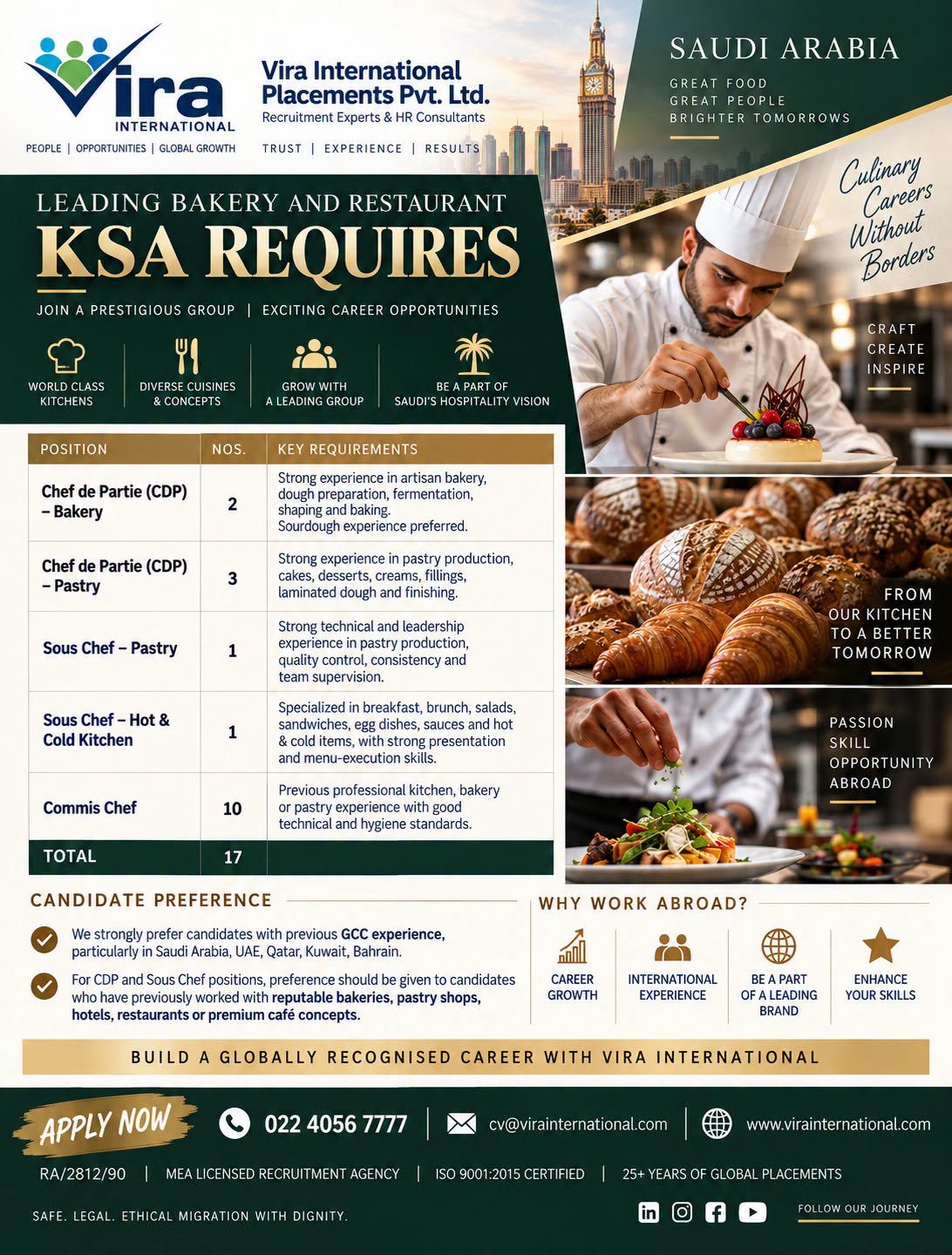 Saudi Arabia : A leading bakery and restaurant group in Saudi Arabia is hiring 
