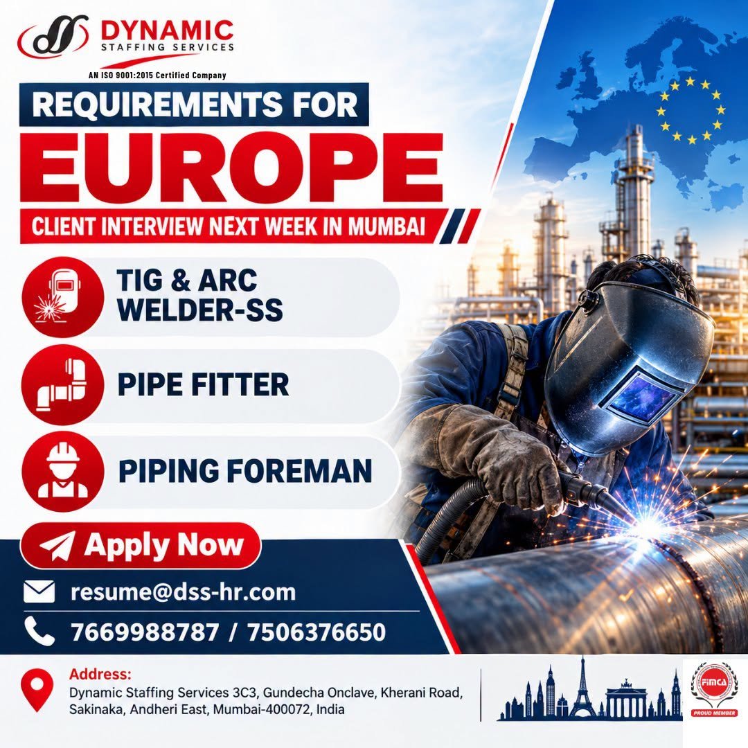 Urgent Recruitment For Europe Reputed Company