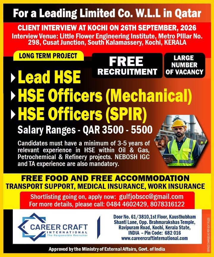 Qatar HSE Jobs 2026 – Free Recruitment for leading limited company W.L.L.