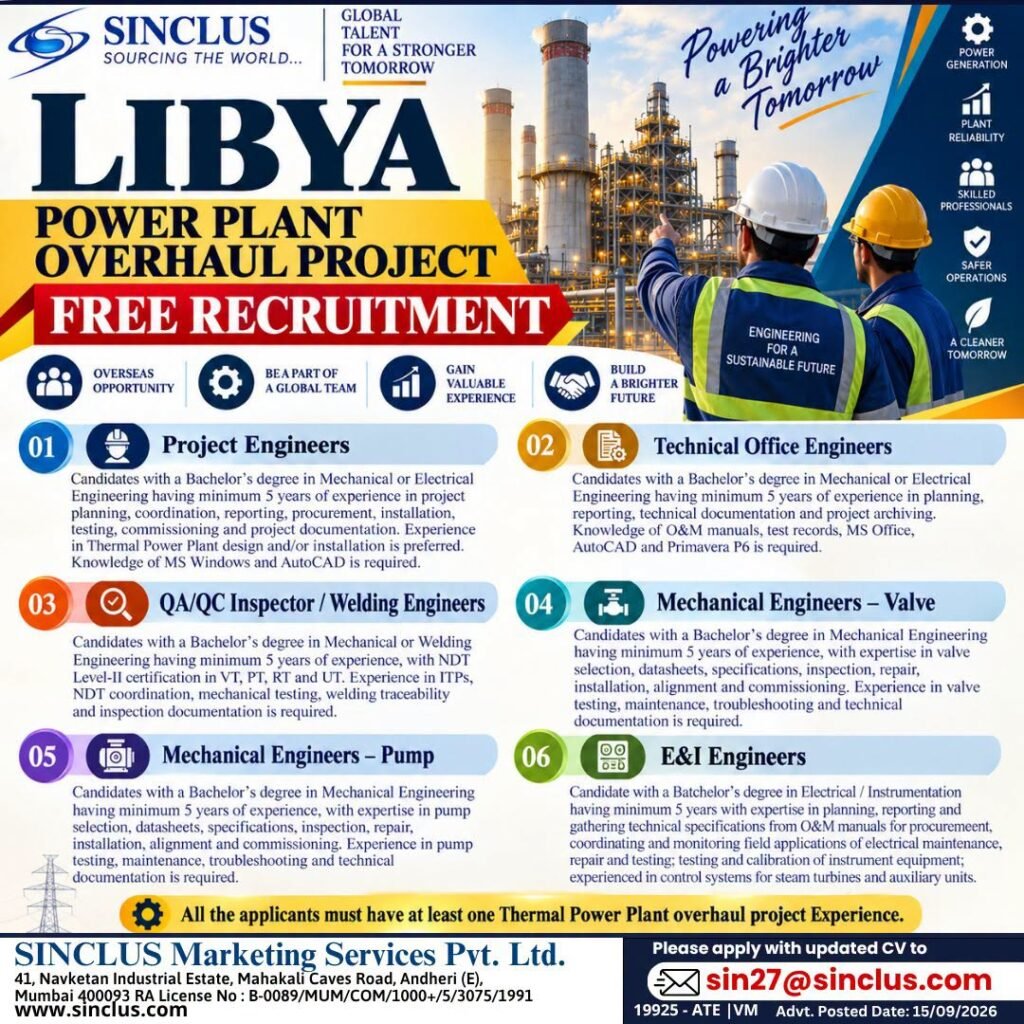 Libya Power Plant Overhaul Project Jobs 2026 – Apply Now