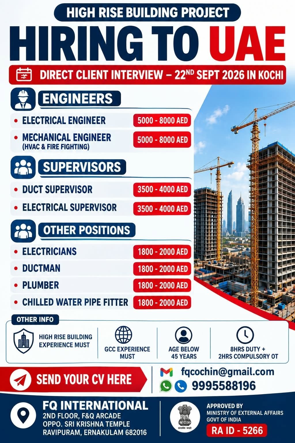 UAE Jobs 2026 – High Rise Building Project Hiring Engineers, Supervisors & Technicians