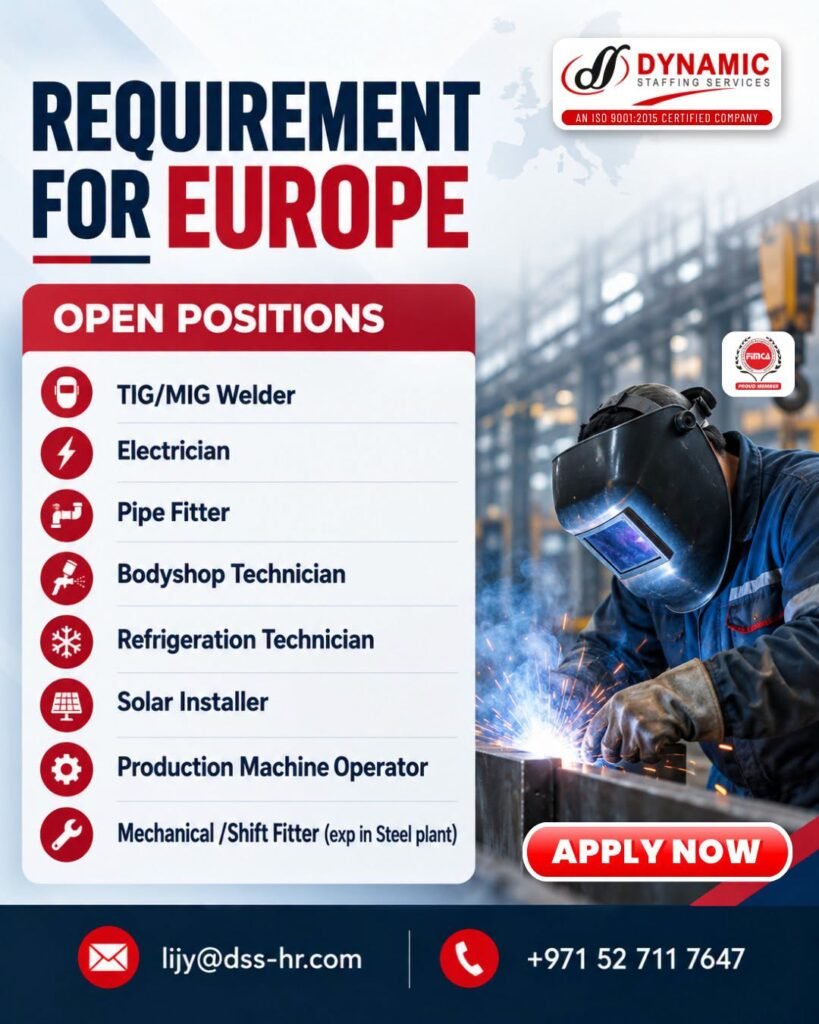 Jobs in Europe : Hiring For Reputed Company