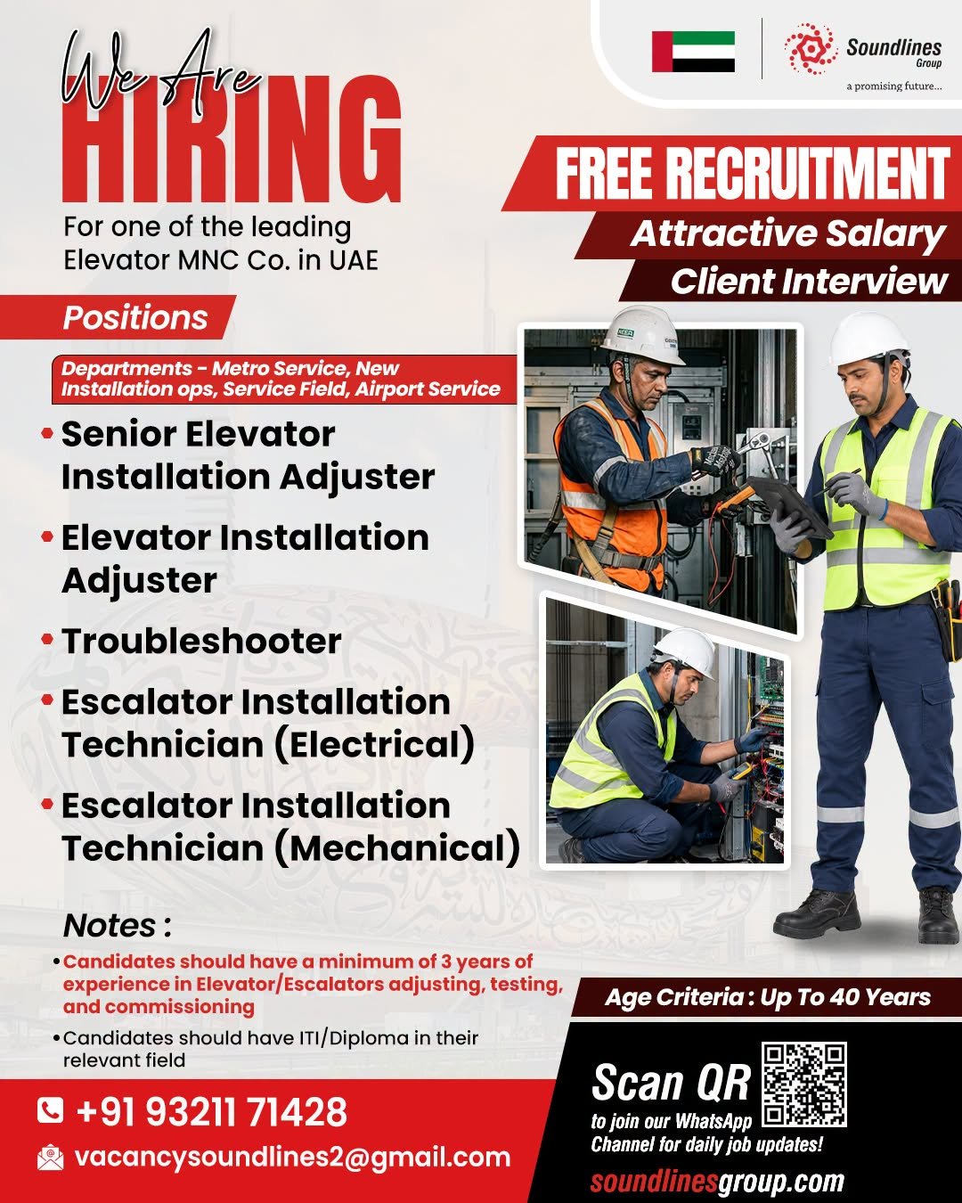 Hiring For one of the leading Elevator MNC Co. in UAE