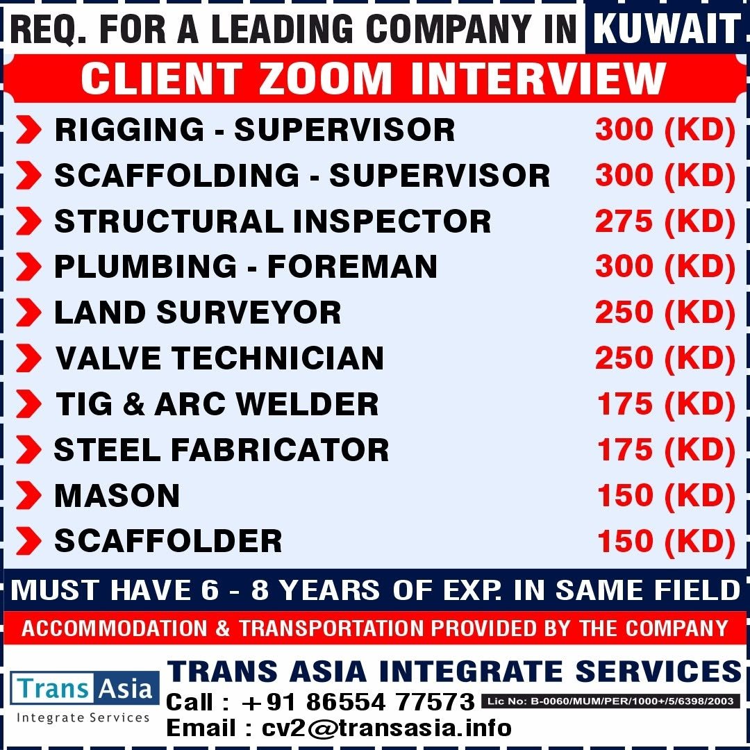 Hiring for experienced professionals for a leading company in Kuwait