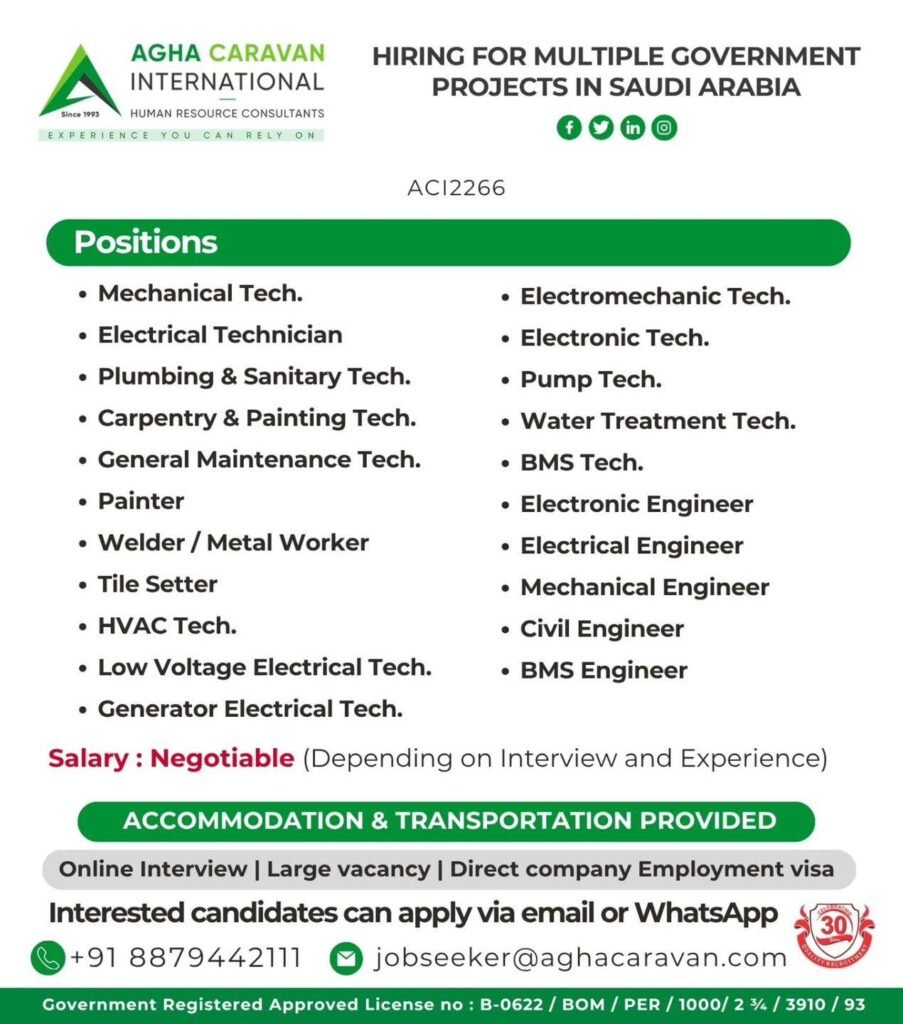 Saudi Arabia Jobs 2026 – Government Project Vacancies for Engineers & Technicians
