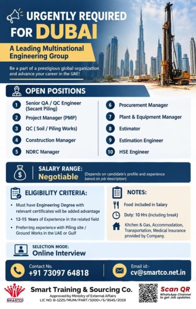 Dubai Jobs 2026 – Urgent Recruitment for Leading Multinational Engineering Group Dubai Jobs 2026 – Urgent Recruitment for Leading Multinational Engineering Group