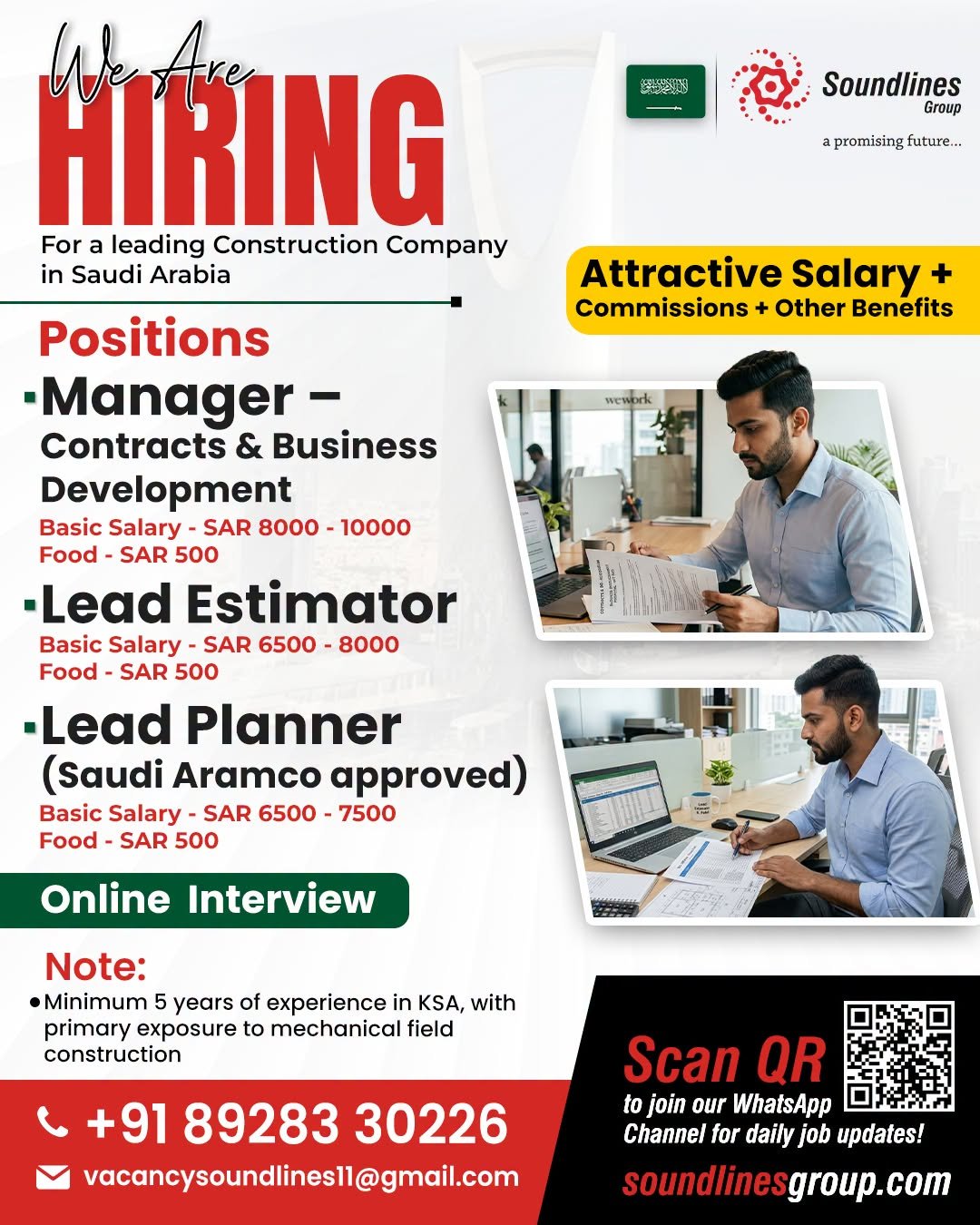 Hiring Urgently For a leading Construction Company in Saudi Arabia