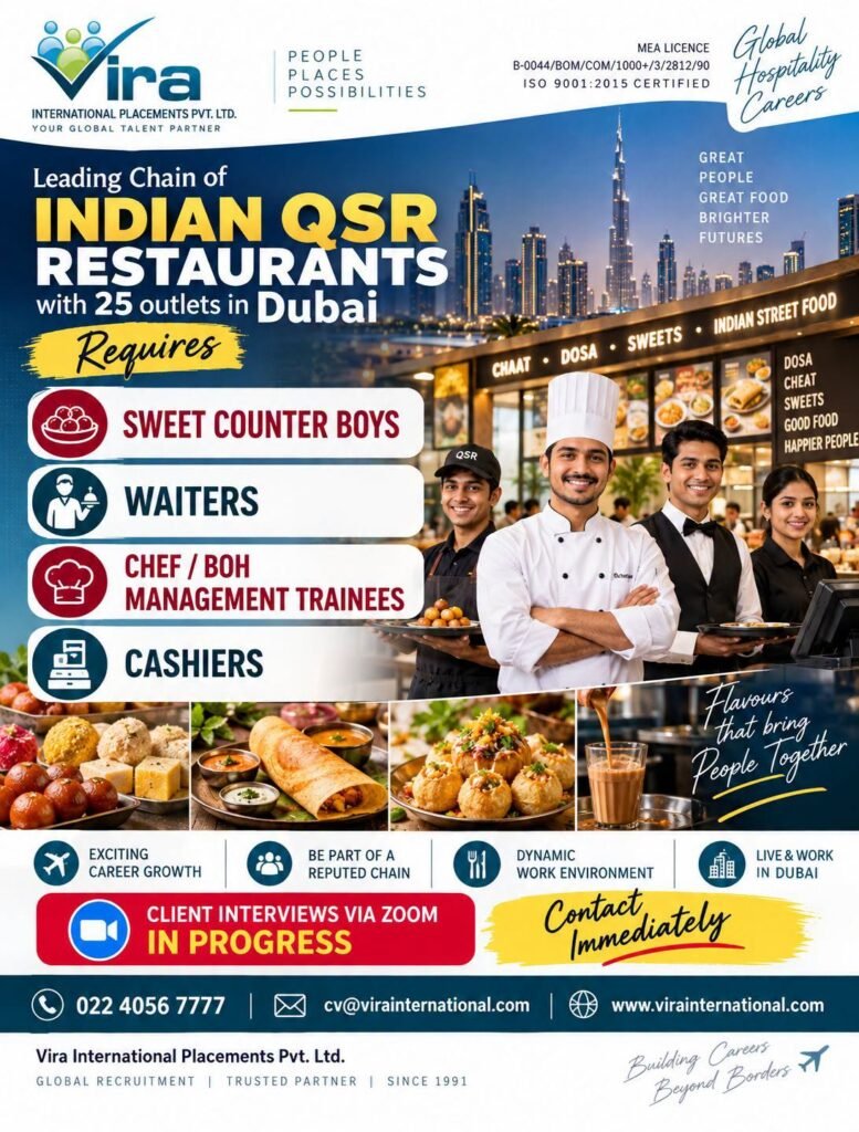 Dubai Jobs 2026 – Indian QSR Restaurant Hiring 