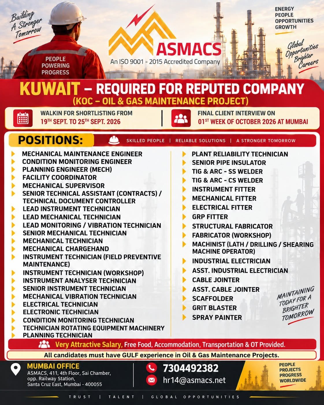 Urgent Hiring for Kuwait – Oil & Gas Maintenance Project