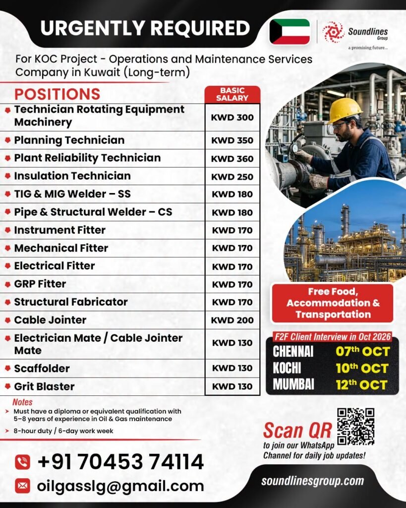 Hiring For Operations and Maintenance Services Company in Kuwait (Long-term)
