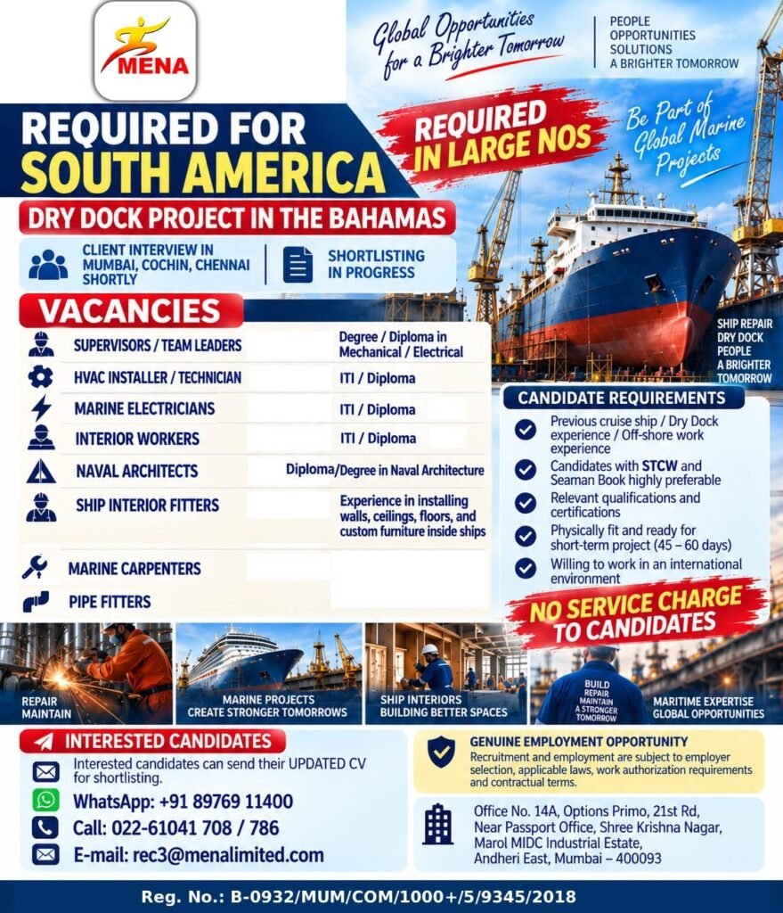 South America Jobs 2026 – Bahamas Dry Dock Project 