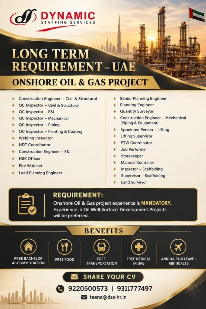 UAE Oil & Gas Jobs 2026 – Long-Term Onshore Project Hiring