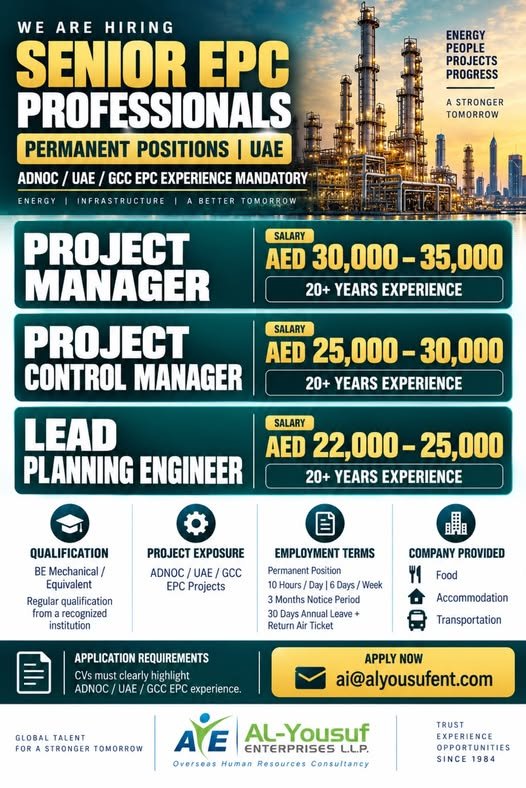UAE EPC Jobs 2026 – Senior Professionals | Permanent Positions