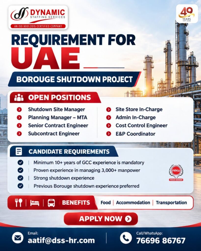 UAE Jobs 2026 – Borouge Shutdown Project Recruitment UAE Jobs 2026 – Borouge Shutdown Project Recruitment