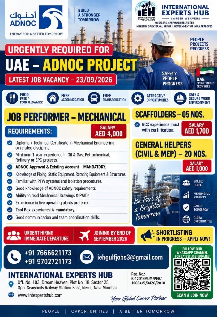 UAE Jobs 2026  | Job Performer, Scaffolders & Helpers