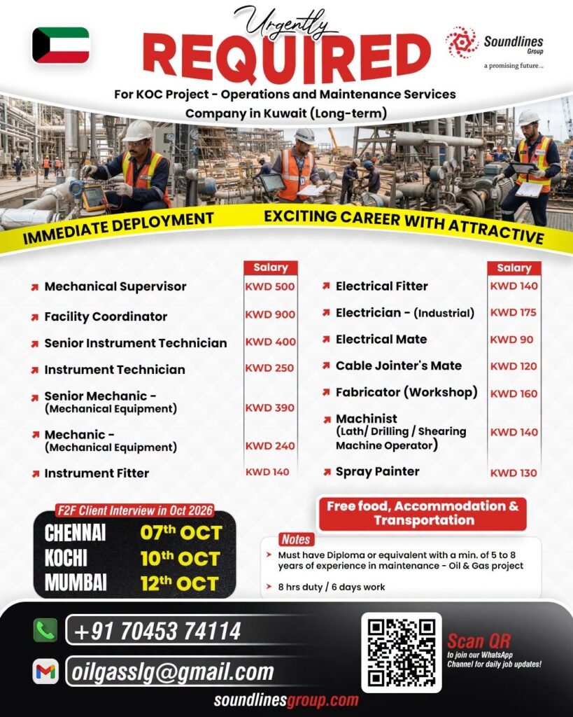 Hiring For Operations and Maintenance Services Company in Kuwait (Long-term)